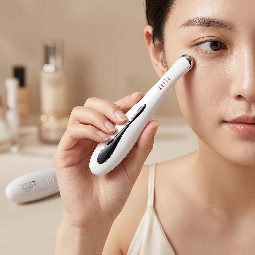 Vibrating Heating LED Light Eye Massager Anti-Puffiness Wrinkle Remover Skin Tightening Handheld Beauty Device For Home/Office