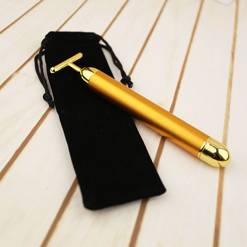 24K Gold T-Shaped Electric Beauty Stick V-Face Eye Massager For Skin Tightening And Slimming Facial Eye Lifting Tool