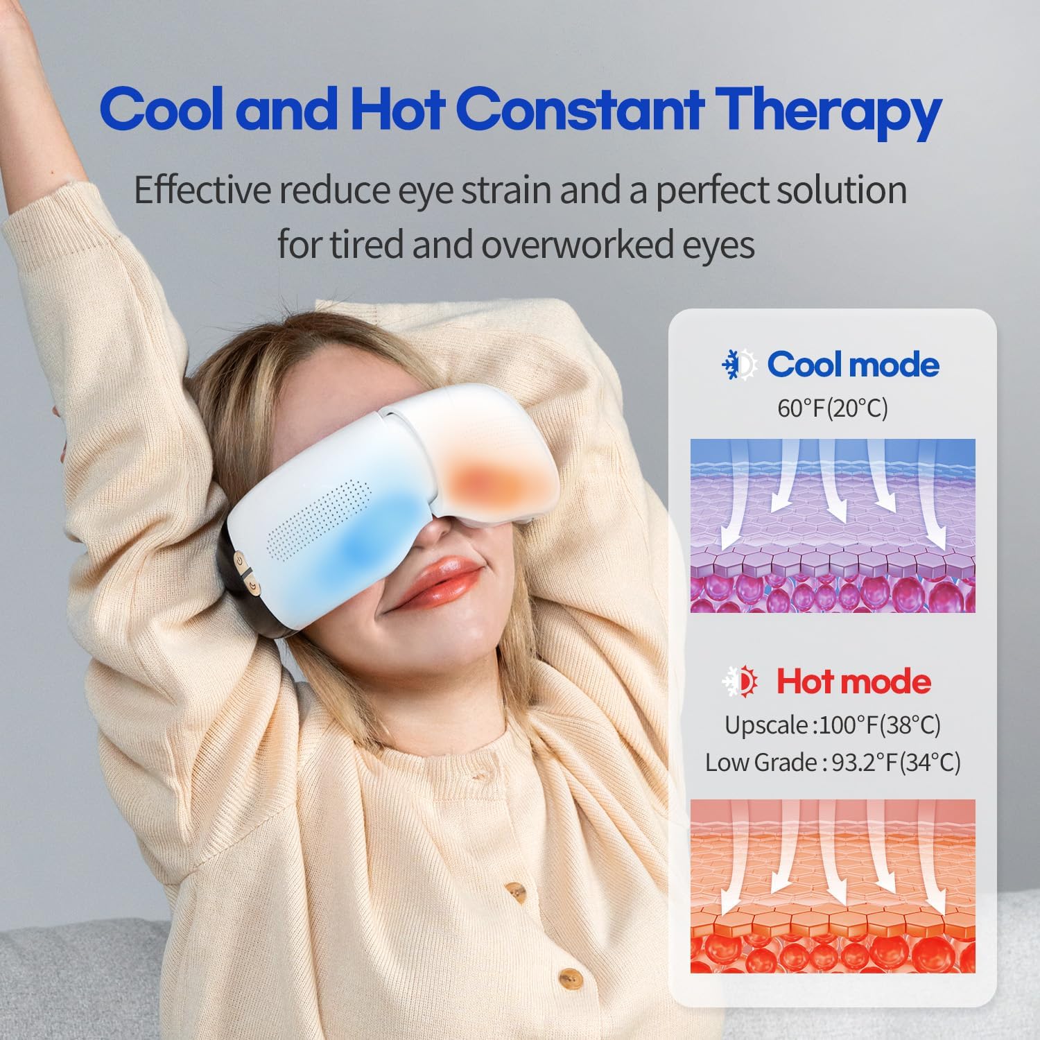 Eye Massager Heat Cooling Smart Bluetooth Air Compression For Migraine Relief Dry Eyes Relaxation Strain 1-Year Shelf Life