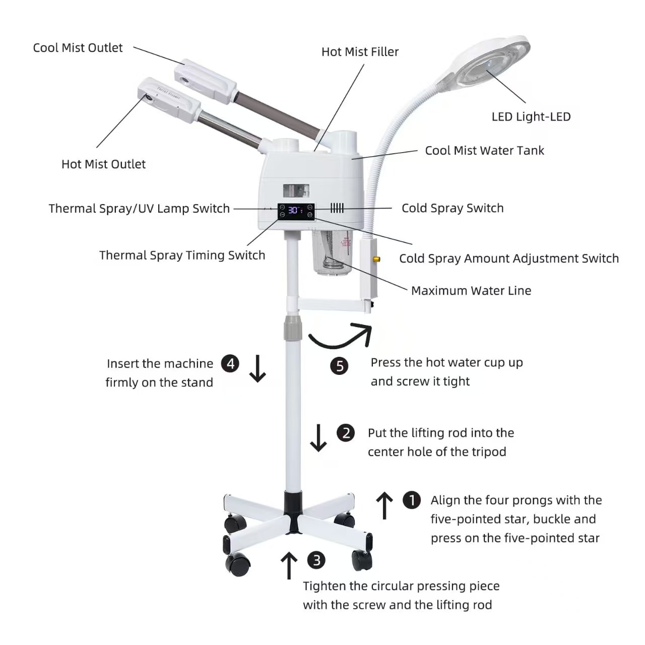 Double Tube Ionic Skin Humidifier Face Moisturizing Nano Hydration Hot Cold Mist Sprayer Ozone Facial Steamer Machine