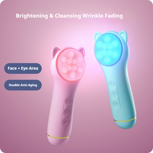 7 LED Light Therapy Silicone Heating Waterproof Rechargeable Vibration Exfoliating Facial Cleansing Brush for Home Use