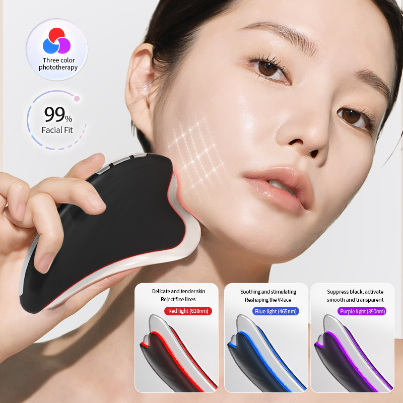 Skin Care 3 Color Face Neck Lifting Hot Cold Beauty Device Galvanic High Frequency Gua Sha Facial Massager