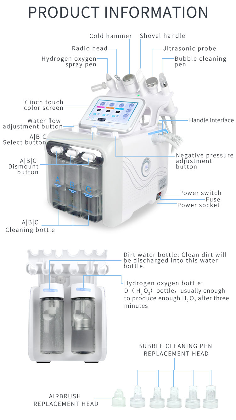 Hydro 6 in 1 Small Bubble H2O2 Hydrogen Oxygen Jet Beauty Device Skin Cleansing Dermabrasion Facial Machine Detail