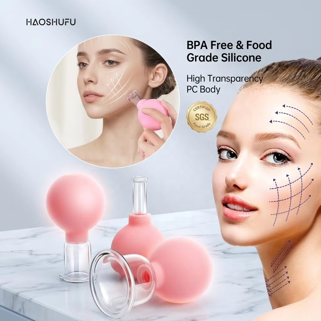 Custom Cupping Therapy Massage Silicone Facial Cupping Cups For Face Lift 4pcs Glass Facial Cupping Set