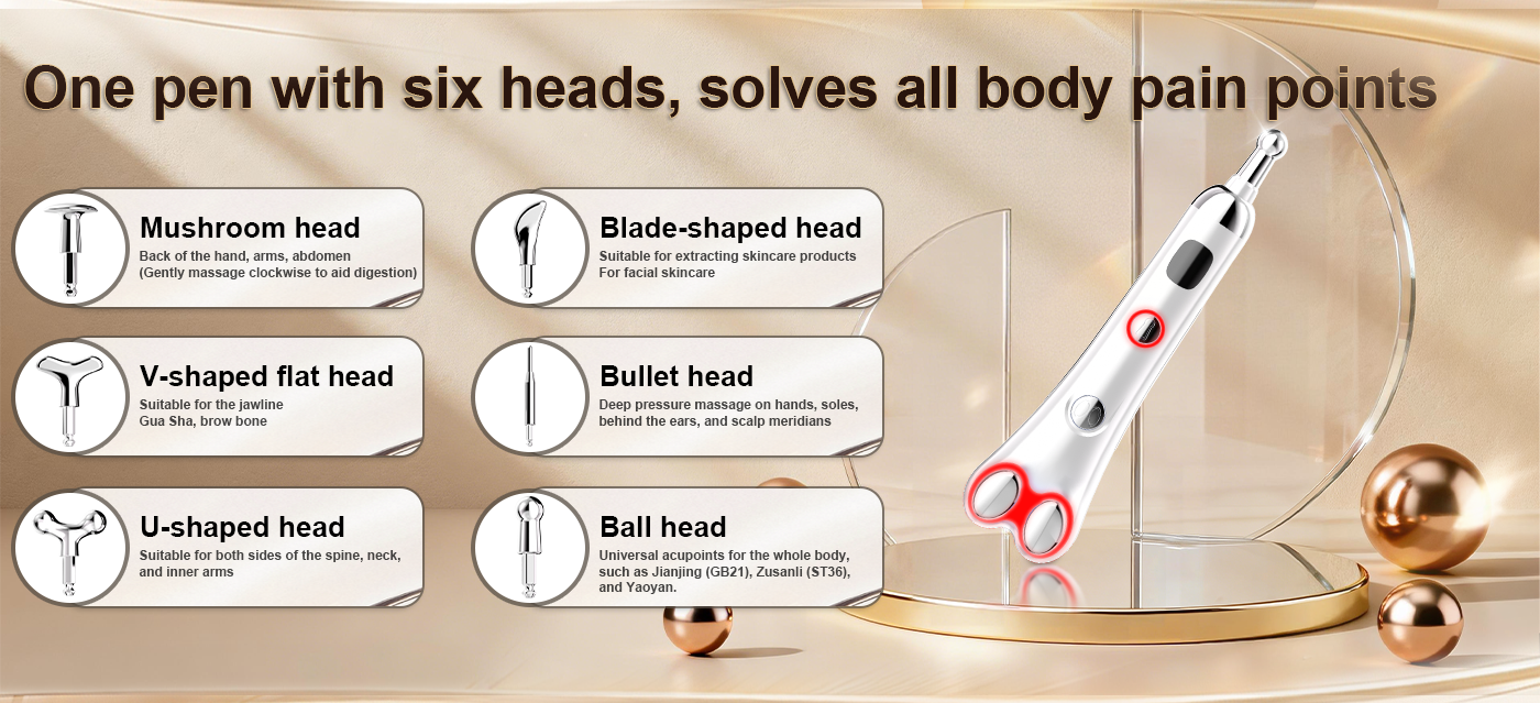 2 in 1 Eye Beauty Device 6 Replaceable Heads Massage Pen Soothing and Warming Eye Massager Heat Compress Vibrating Massager Wand