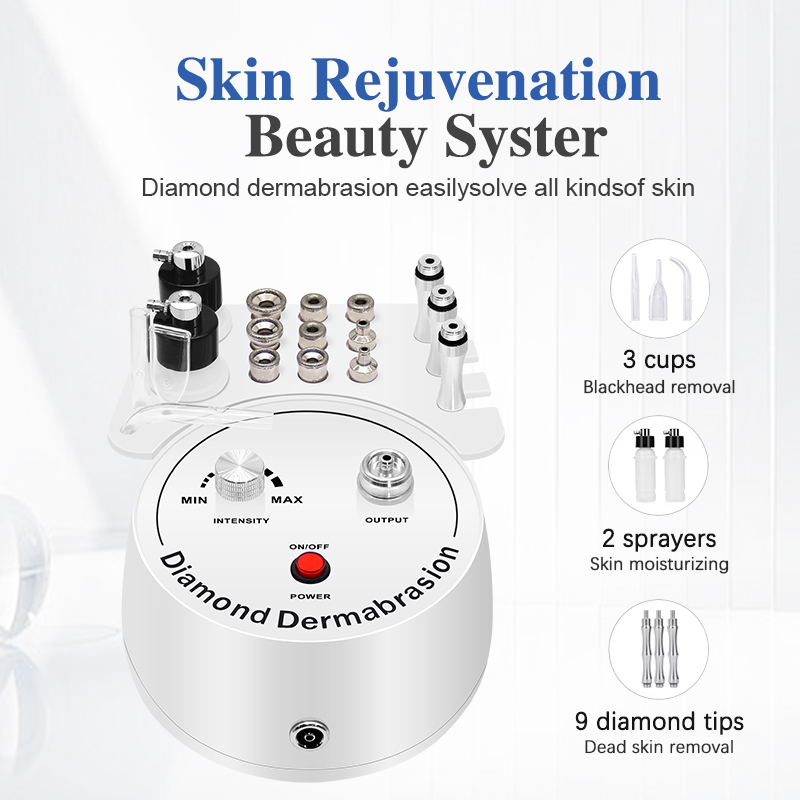 Diamond Microdermabrasion Machine Blackhead Remover and Skin Rejuvenation Facial Cleansing with Vacuum Tips Black