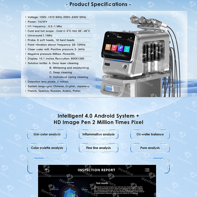 NewFace Top Factory Quality Facial Spa Hydrodermabrasion Skin Analyzer in 1 Hydra Beauty Oxygen Jet Facial Dermabrasion Machine