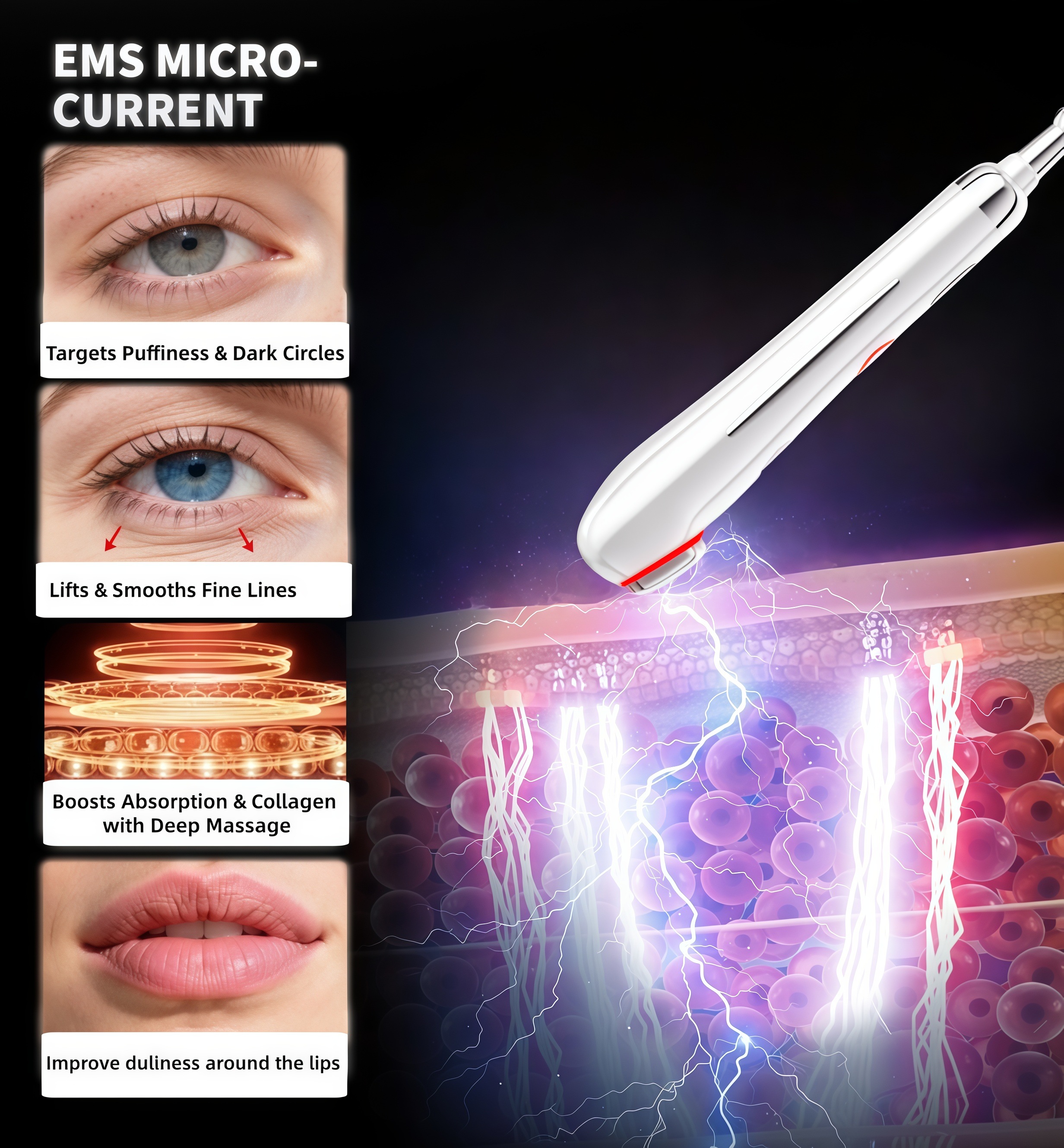2 in 1 Eye Beauty Device 6 Replaceable Heads Massage Pen Soothing and Warming Eye Massager Heat Compress Vibrating Massager Wand