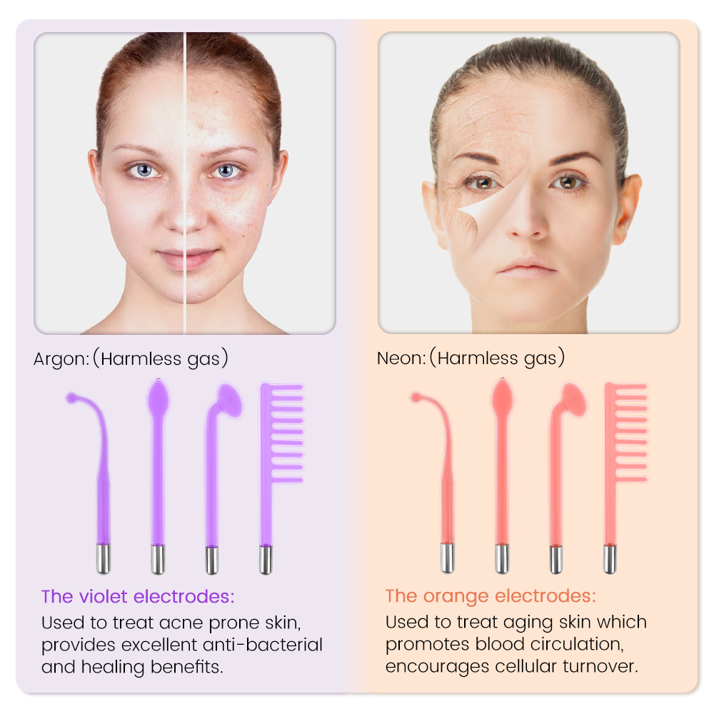 Portable High Frequency Skin Therapy Wand Machine for Acne Treatment Skin Tighten Wrinkle Reduction
