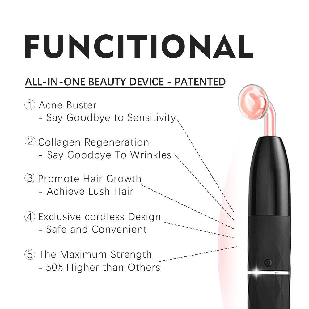 Portable Multifunction USB Facial Machine Home Use High Frequency Neon Argon Electrotherapy Acne Treatment Head Care Wand