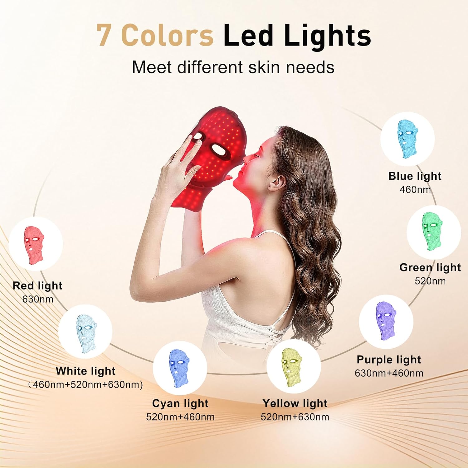 NQK OEM Hand Held LED Red Light Therapy Face Mask USB-C Rechargeable Infrared Beauty Device with 7 Colors for Salon Spa Use