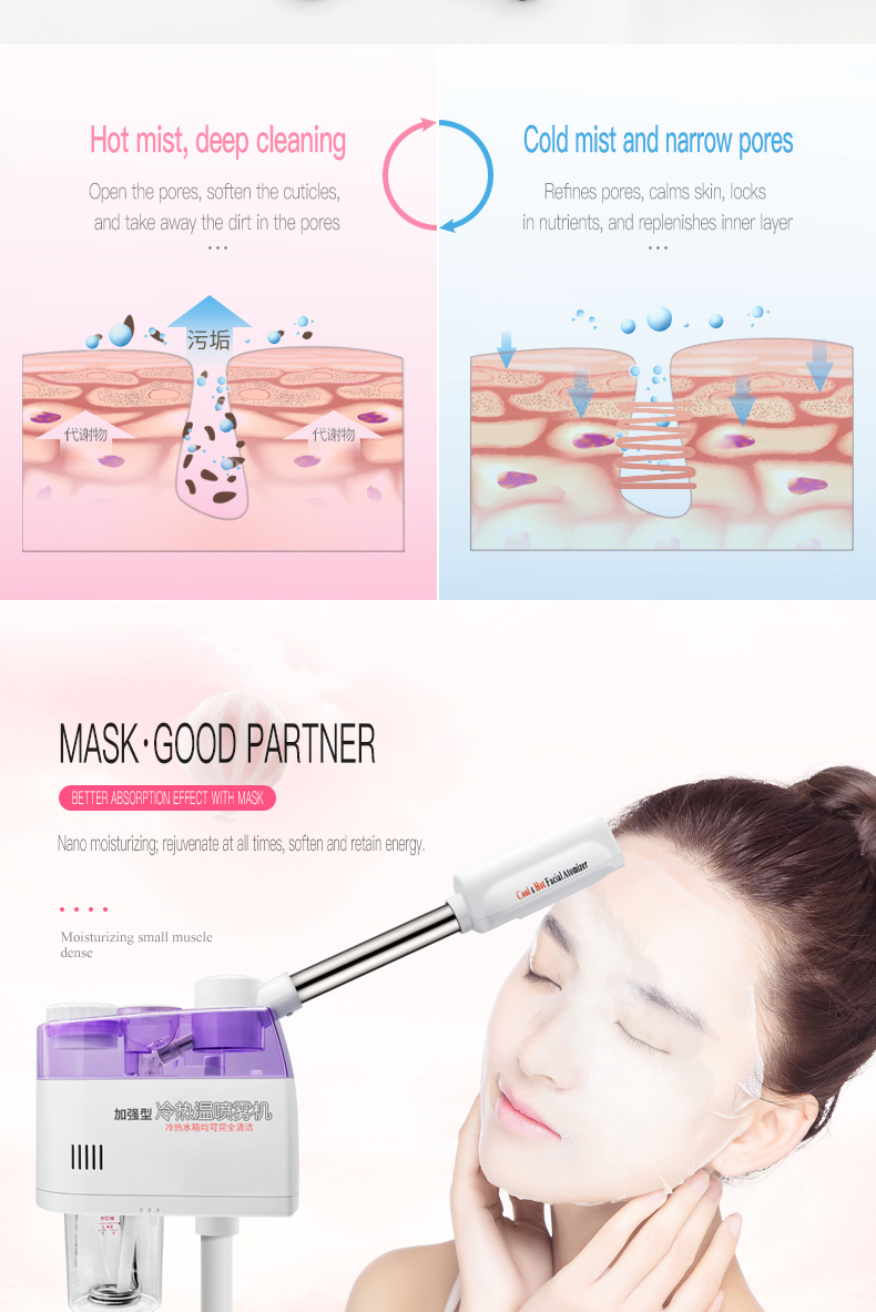 Face Steaming Device 2 in 1 Nano Ionic Hot Professional Spa Luxury Stand Ozone Steam Manual Facial Machine Steamer