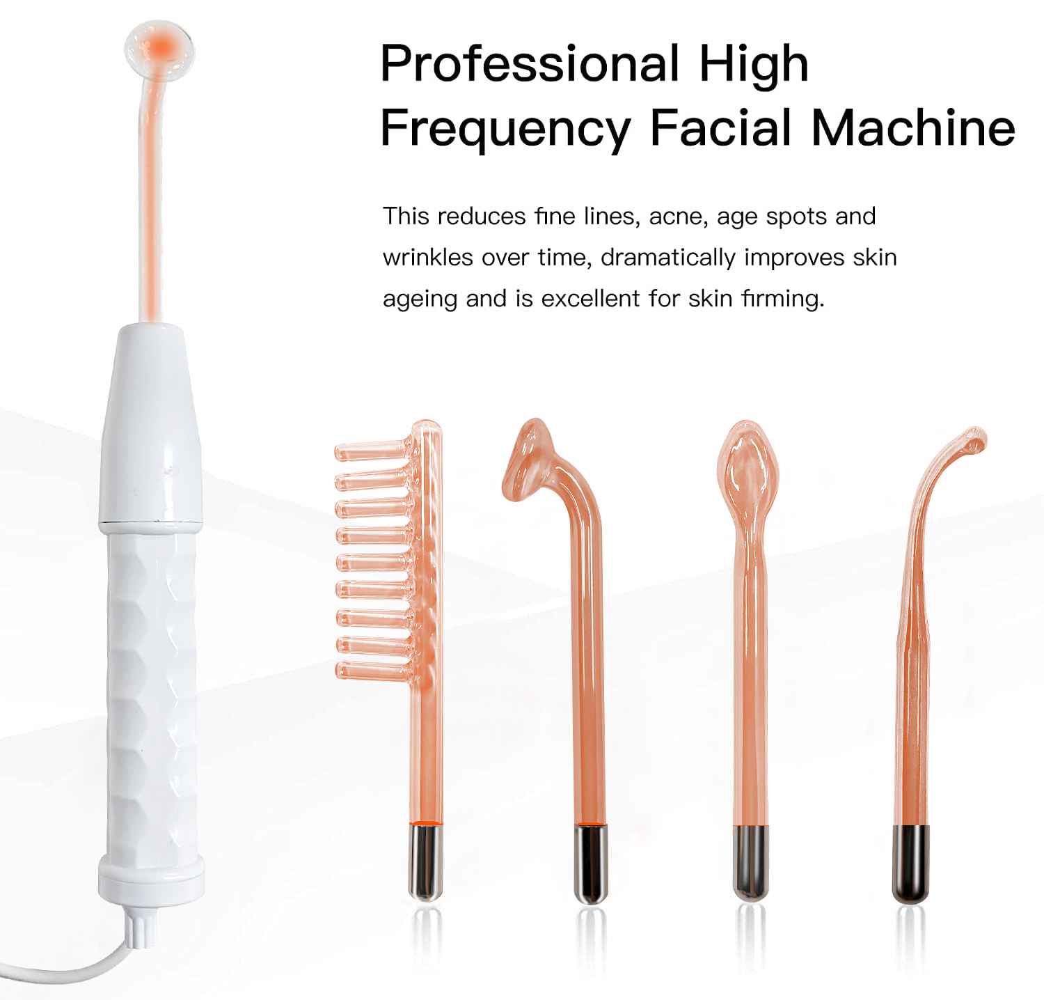 4 in 1 Handheld Acne Treatment Electrode Therapy Ozone Facial Beauty Wand Portable High Frequency Facial Machine