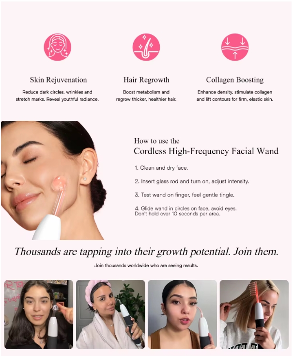 Wholesale Portable Hand Held Electric Acne Treatment Skin Care Facial Wand High Frequency Waterproof ABS Electrode Tubes IT Plug