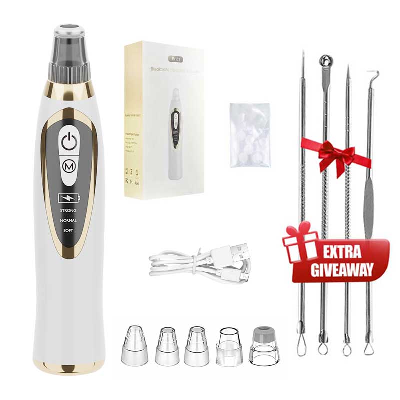 Rechargeable Electric Facial Pore Cleaner Blackhead Remover Vacuum with Acne Treatment 3-Level Adjustable Suction &amp; Waterproof