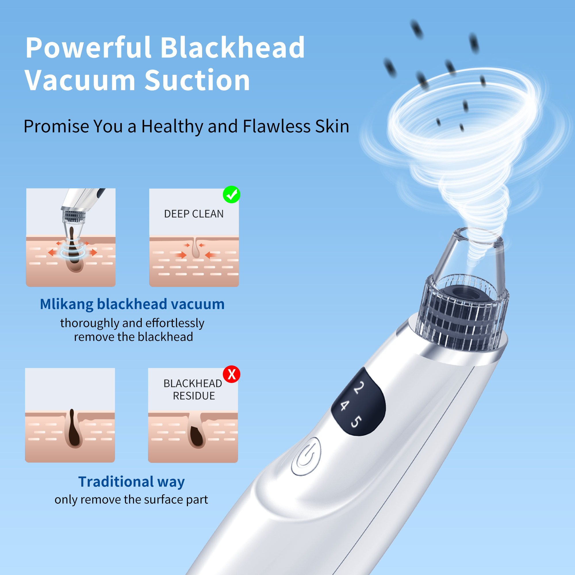 Hot Selling Silicone Hand Held Facial Deep Cleansing Vacuum Black Head Removal Pore Cleaner Rechargeable Beauty Device