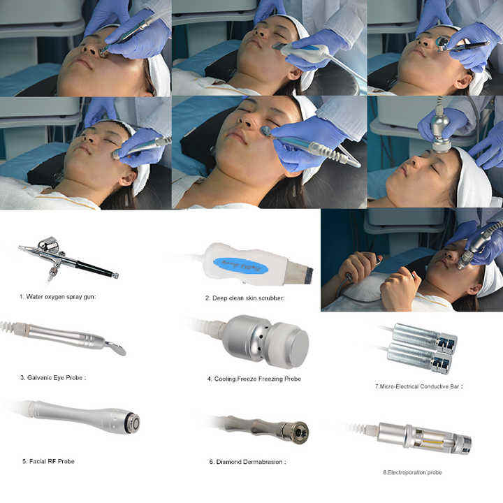 Portable 8 in 1 Skin Peeling Machine Diamond Microdermabrasion Vacuum Spray &amp; Galvanic Facial Care Device Skin Aanlyzer