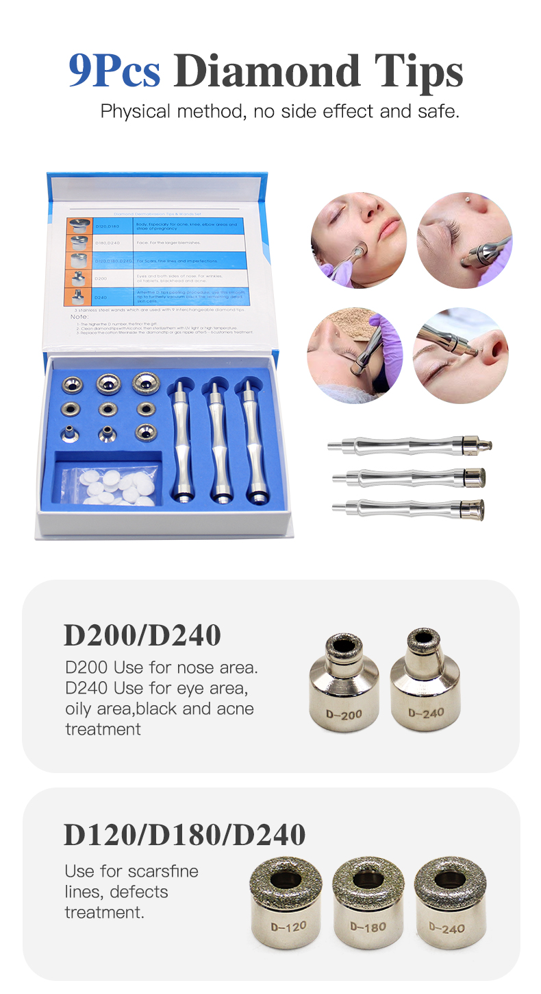 Diamond Microdermabrasion Machine Blackhead Remover and Skin Rejuvenation Facial Cleansing with Vacuum Tips Black