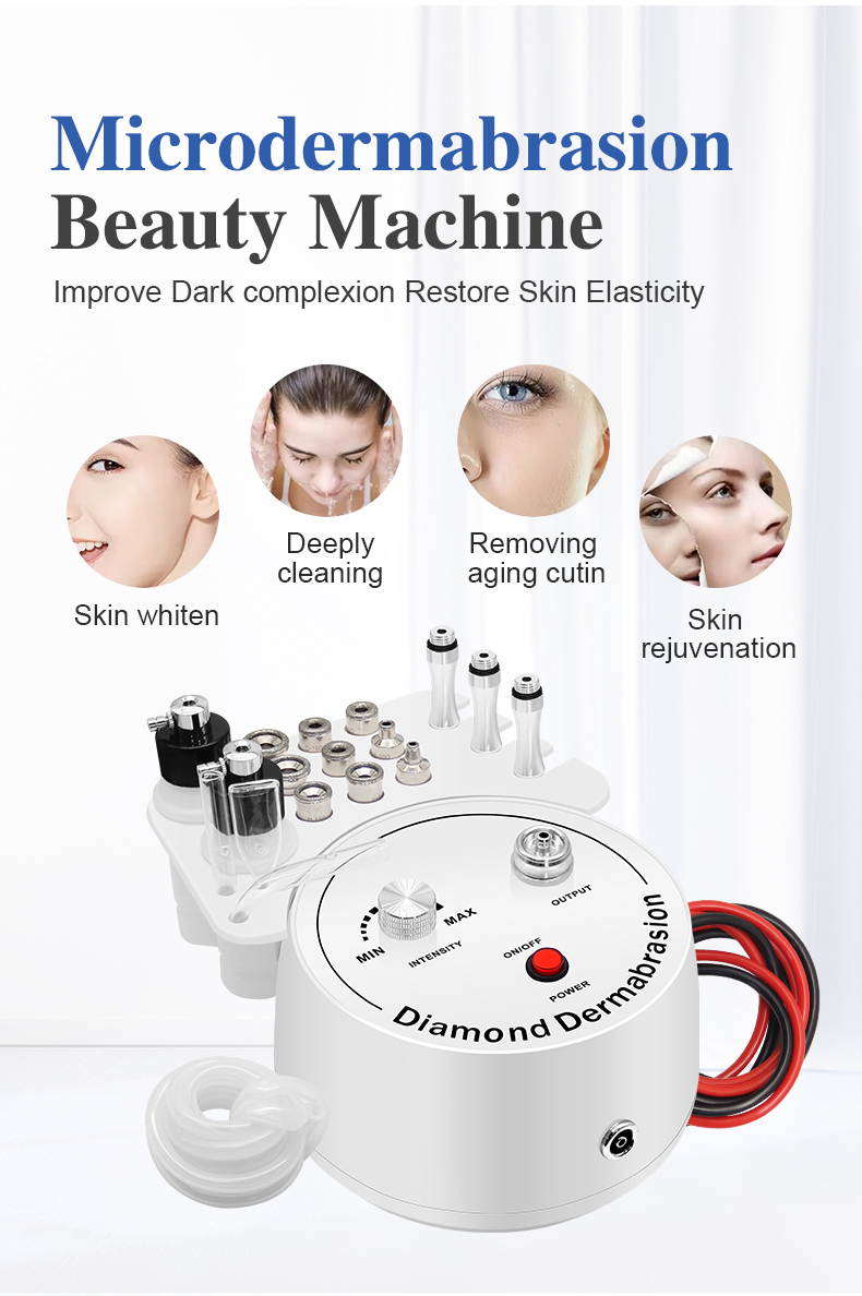 Diamond Microdermabrasion Machine Blackhead Remover and Skin Rejuvenation Facial Cleansing with Vacuum Tips Black