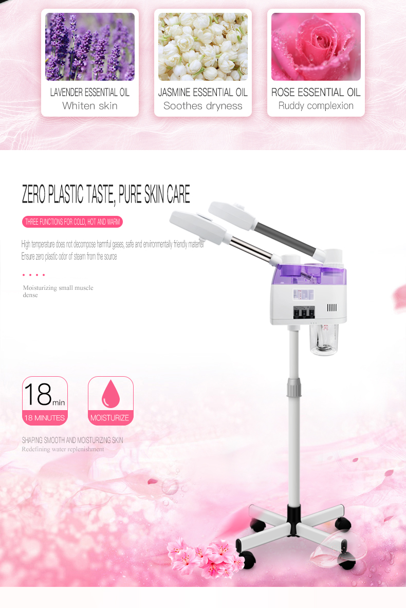 Face Steaming Device 2 in 1 Nano Ionic Hot Professional Spa Luxury Stand Ozone Steam Manual Facial Machine Steamer