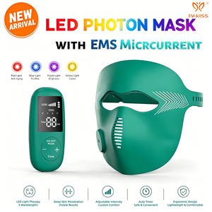 PAKISS LED Face Mask with EMS Microcurrent,660nm 590nm 460nm 850nm Photon Therapy Mask for Skin Care