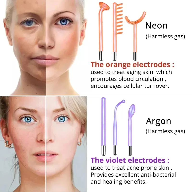 Hot Sell High Frequency Facial Machine Electrotherapy Wand Neon + Argon Wands Remove Wrinkles Inflammation Acne Skin Care Device