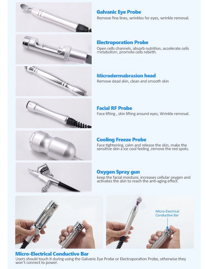 Portable 8 in 1 Skin Peeling Machine Diamond Microdermabrasion Vacuum Spray &amp; Galvanic Facial Care Device Skin Aanlyzer