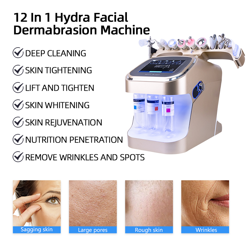 Gold Hydra Bubble Skin Beauty Machine 11 1 Facial Body Care Nano Oxygen Jet Peel Firming Dermabrasion Salon Use JP Compatible