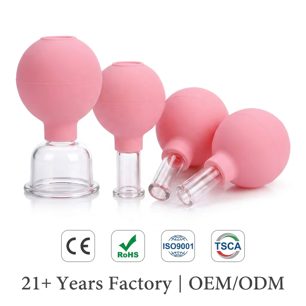 Custom Cupping Therapy Massage Silicone Facial Cupping Cups For Face Lift 4pcs Glass Facial Cupping Set