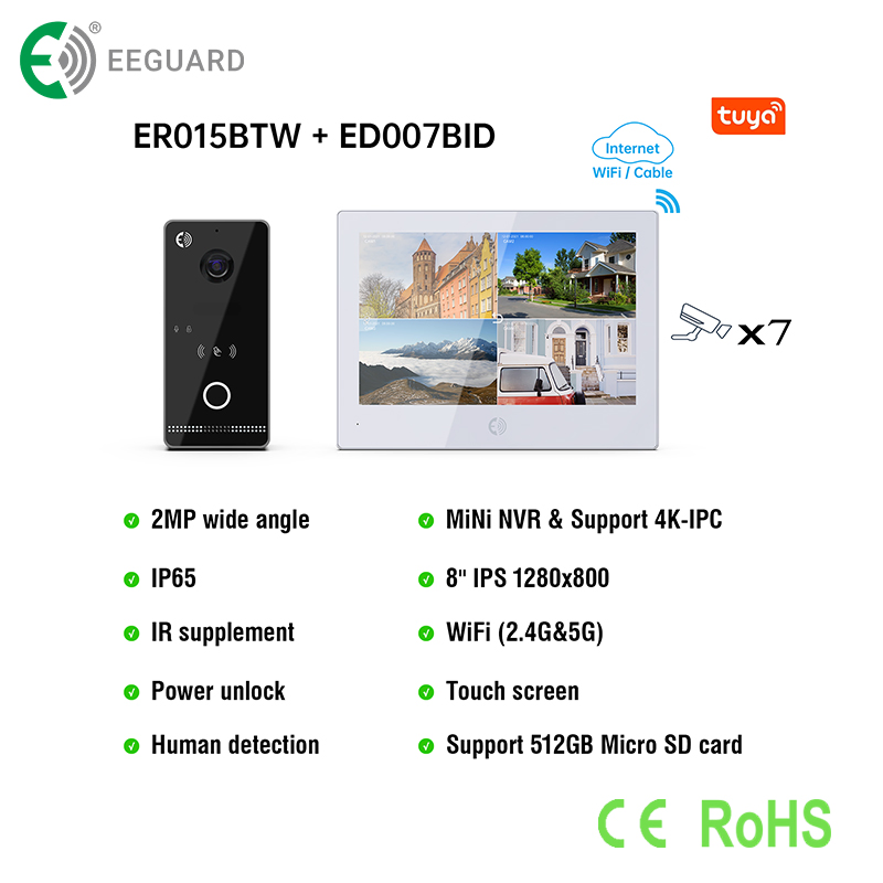 TCP/IP 8'' Home Security Poe Video Doorphone Tuya Touch Screen Intercom System