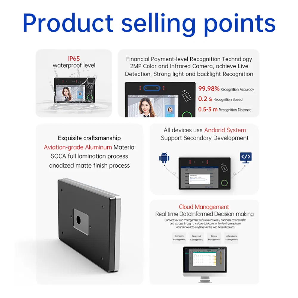 5-Inch High Security Free Sdk Fingerprint Card Reading Facial Recognition Authentication Time and Attendance Biometric Access Control Face Recognition Devices