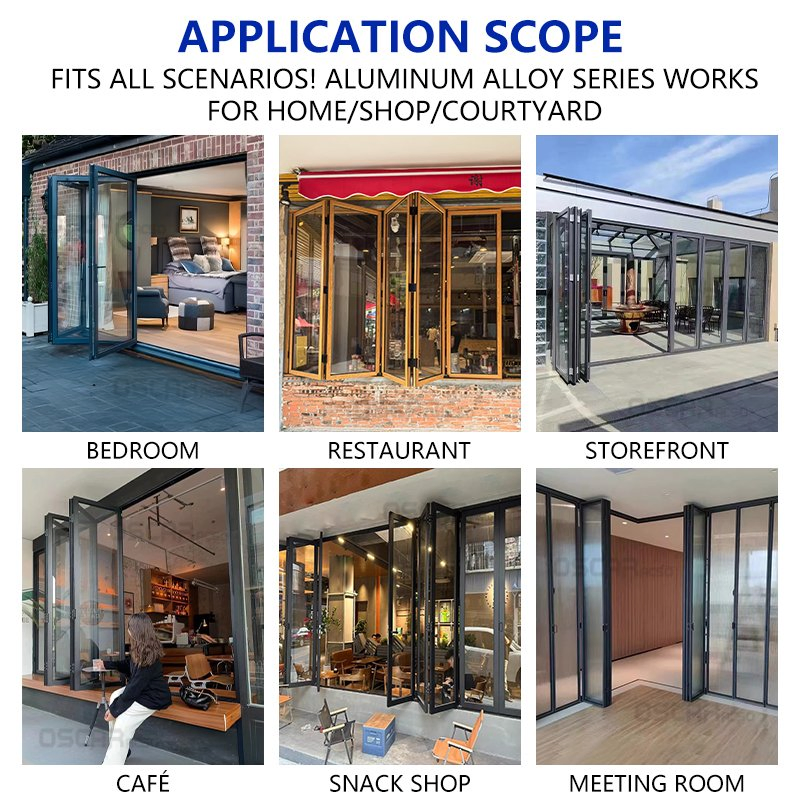 Bifold Folding with Retractable Mesh Screen for Villa Patio Balcony or Garden Entry Contemporary Style Folding Door