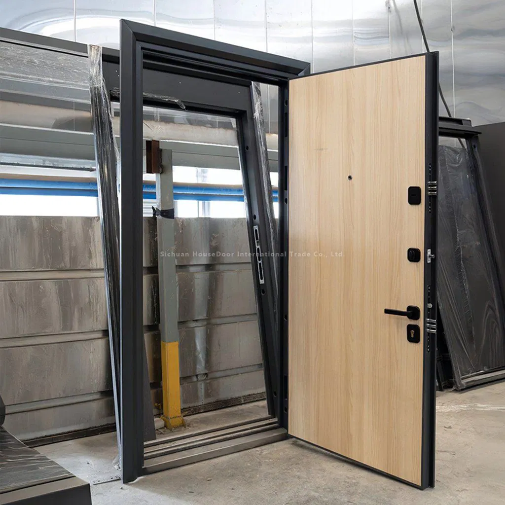Exterior Steel Interior Wood Security Door, Dual-Lock System with Grade C Lock Cylinder, High-End Villa &amp; Apartment Entry Door, Composite Material