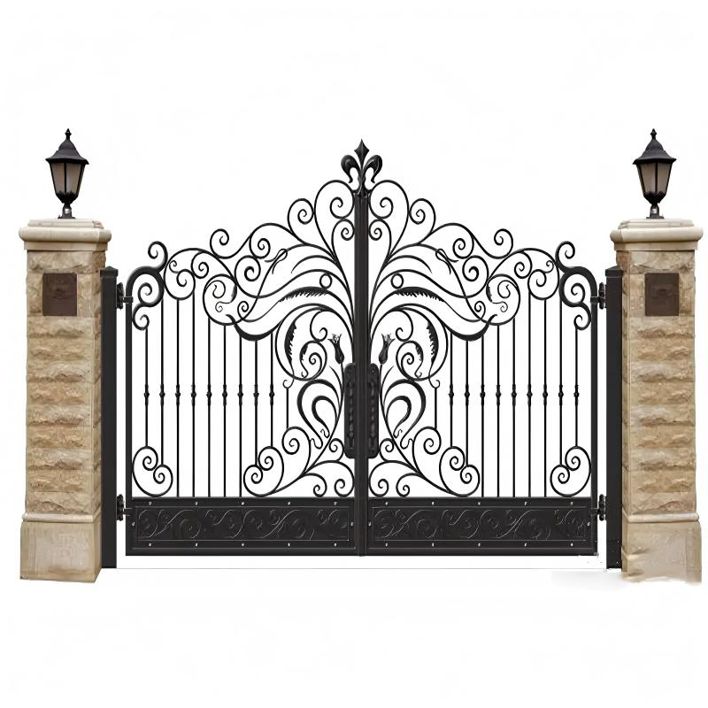 Exterior Entrance Metal Aluminium Alloy Fence and Gates Design Outdoor Automatic Aluminum Profile Slat Double Swing Entry Gate