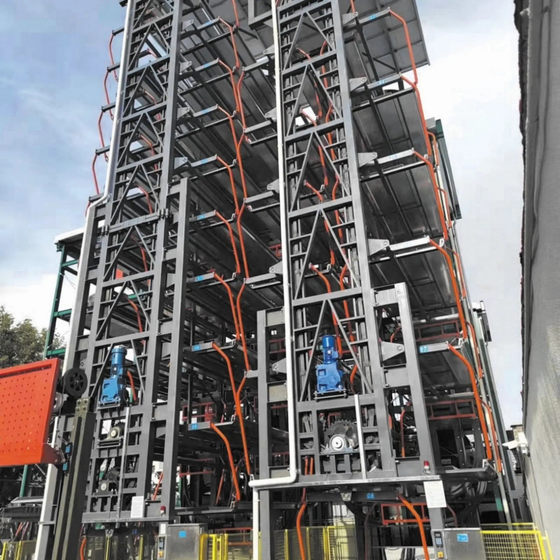 Nine Tier Vertical Rotary Parking System with Integrated Lighting and Security for SUV Parking Areas