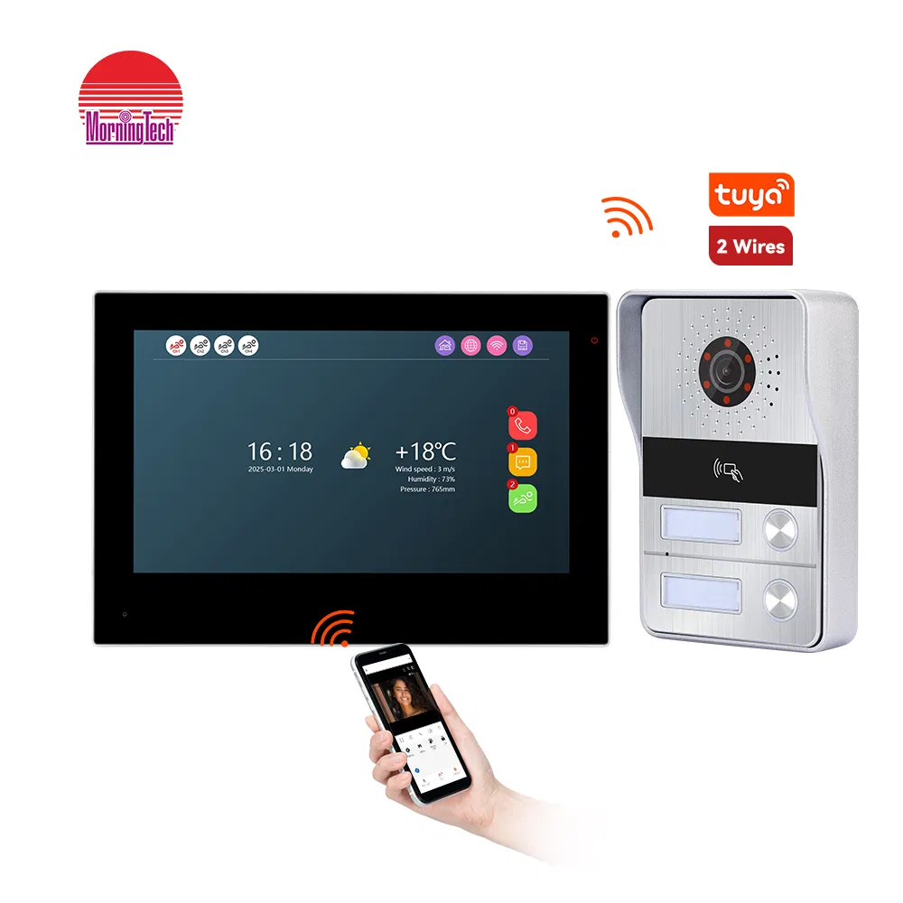 2 Wire IP WiFi Video Door Phone Intercom Doorbell Bus System APP Tuya Smart for Multi Apartments Fingerprint Unlock