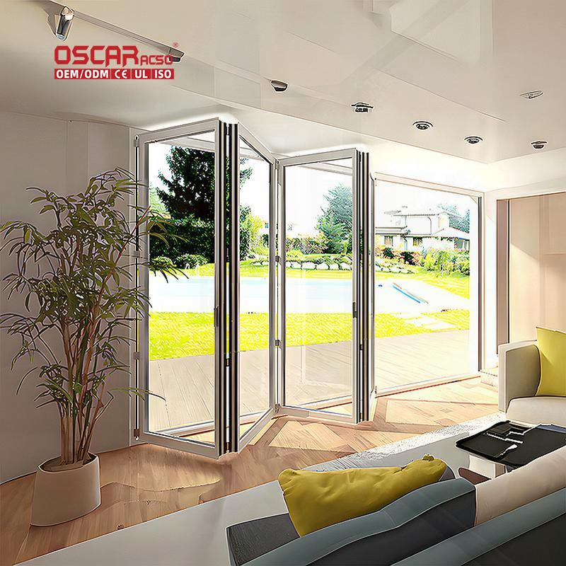 Bifold Folding with Retractable Mesh Screen for Villa Patio Balcony or Garden Entry Contemporary Style Folding Door