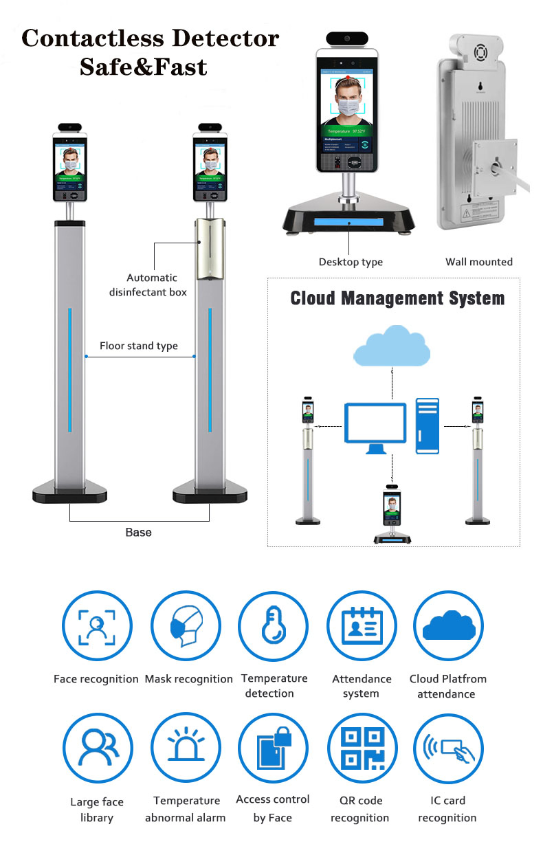 Time Clock Attendance System Access Control Sdk Android Biometric Temperature Face Facial Recognition Device with Camera