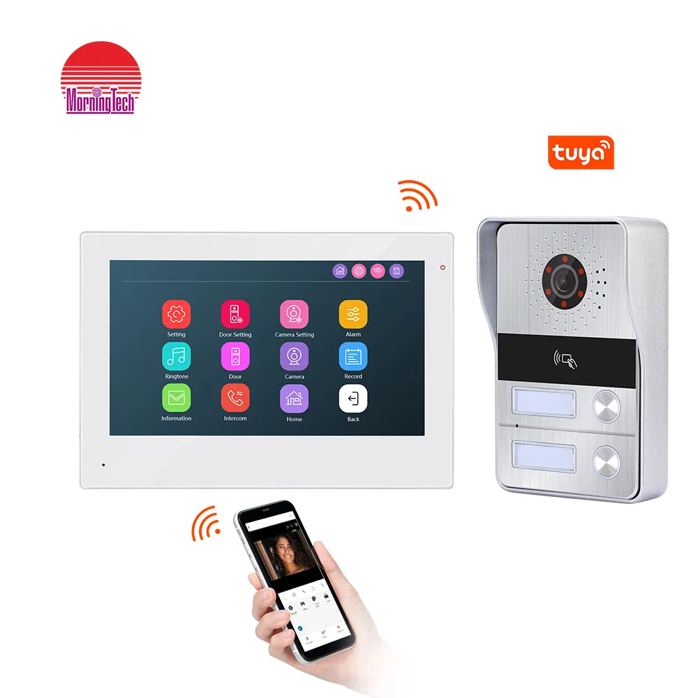 Android Ios APP Video Intercom 7 Inch WiFi Video Door Bell Intercom System with 2 Family Multi Apartments