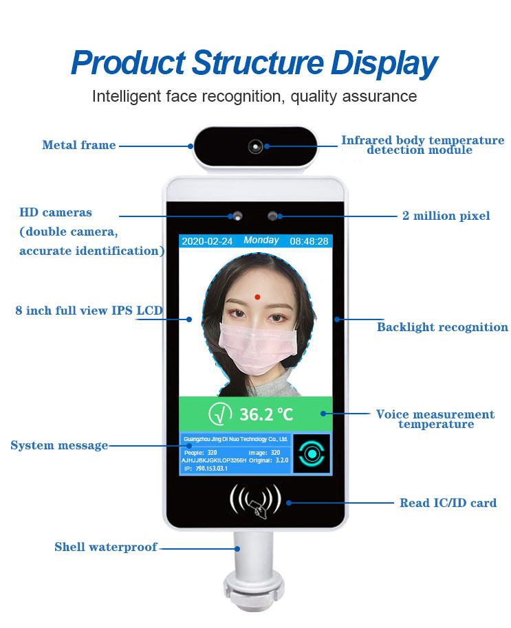 Time Clock Attendance System Access Control Sdk Android Biometric Temperature Face Facial Recognition Device with Camera