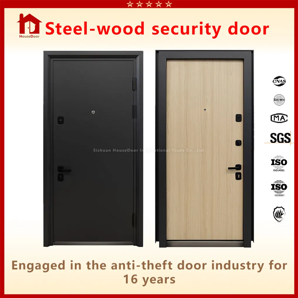 Exterior Steel Interior Wood Security Door, Dual-Lock System with Grade C Lock Cylinder, High-End Villa &amp; Apartment Entry Door, Composite Material