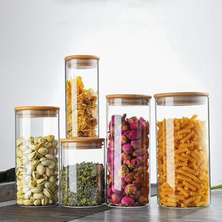 Environmental Kitchen Clear Glass Food Storage Jars Container with Airtight Bamboo Lid