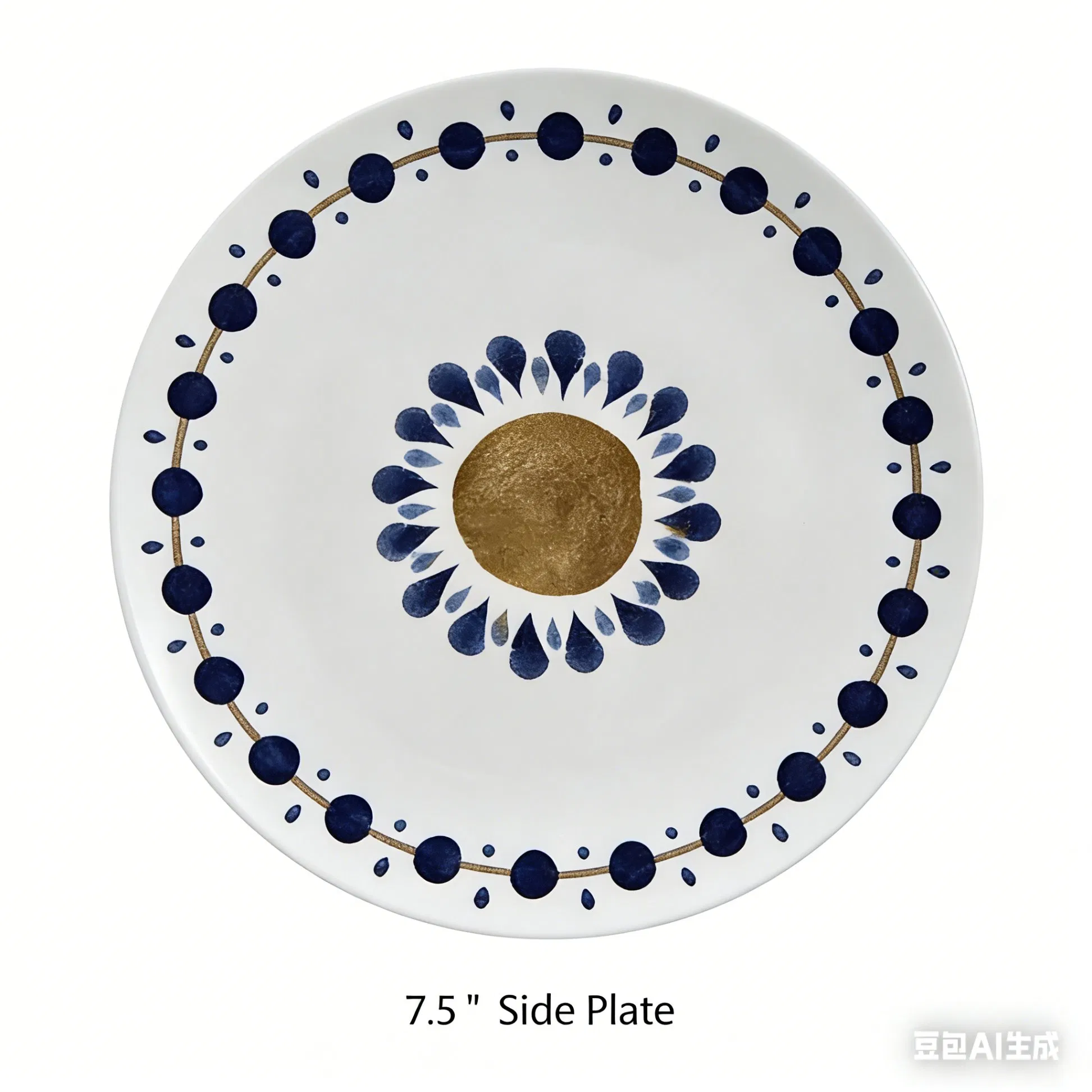 Ceramic Dinner Plates Set Blue Gold Printed Tableware for Middle East