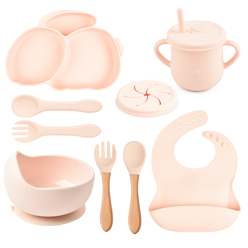Silicone Dinner Plate Bowl and Spoon Silicone Baby Feeding Set Baby Tableware