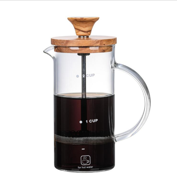 Large Capacity Tea Coffee Maker Stainless Steel Drinkware Maker French Press Glass Wooden Lid