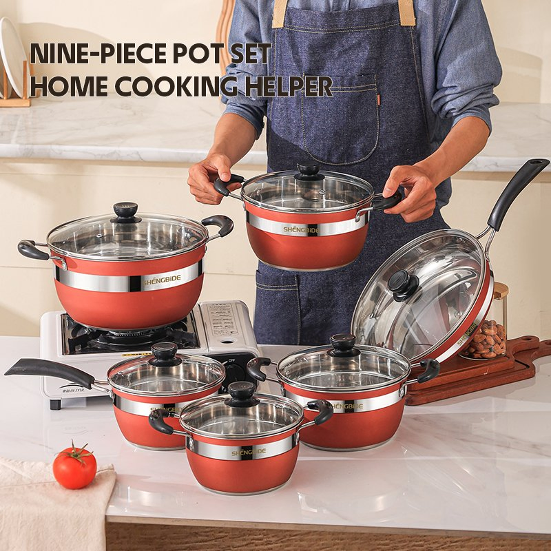 Intensification Stainless Steel Pot Set of 12 Pieces Kitchenware Cookware