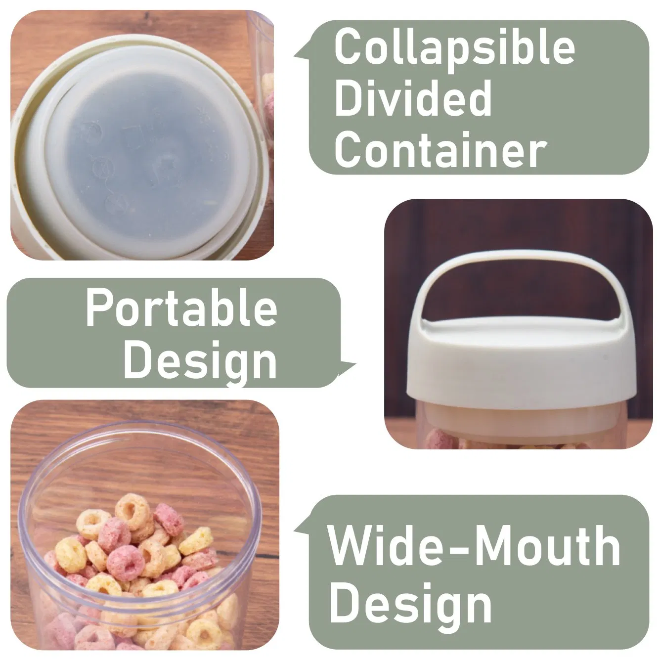 Collapsible Food Storage Container Dry Wet Separation Portable Wide-Mouth Bpafree PP-Jar