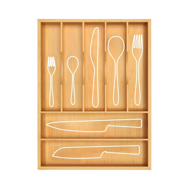 Luxury Bamboo Kitchen Drawer Organizer - Silverware Organizer - Utensil Holder and Cutlery Tray