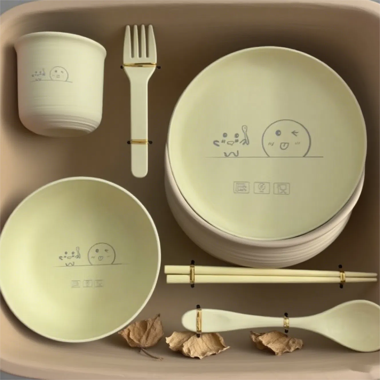 Lightweight Yellow Polylactic Acid Children's Tableware Heat Resistant Design