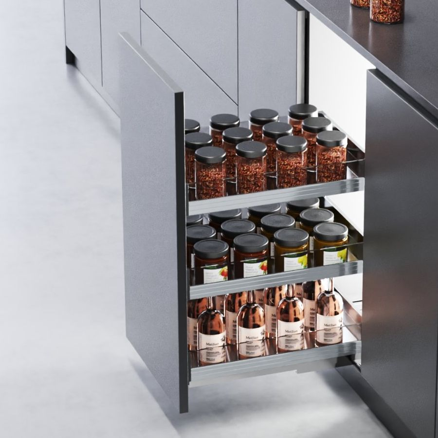 Kitchen Hardware Aluminium and Glass Base Unit Storage Pull-out Basket Organizing Storage Basket Sauces Seasoning Storage Holder Kitchen Cabinet Organizer